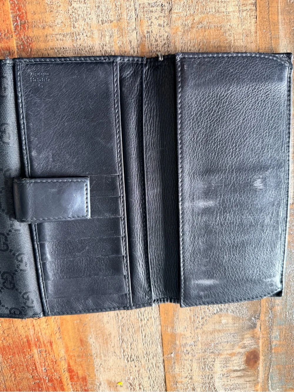 Gucci Black GG Monogram Long Wallet with Gold Emblem